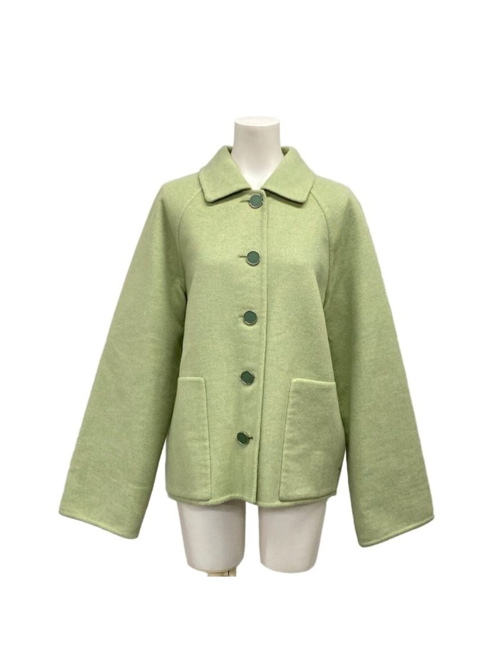 Hermes Coat S 4 H DA Lights Green Long Sleeve Clou de Selle Short Length 36